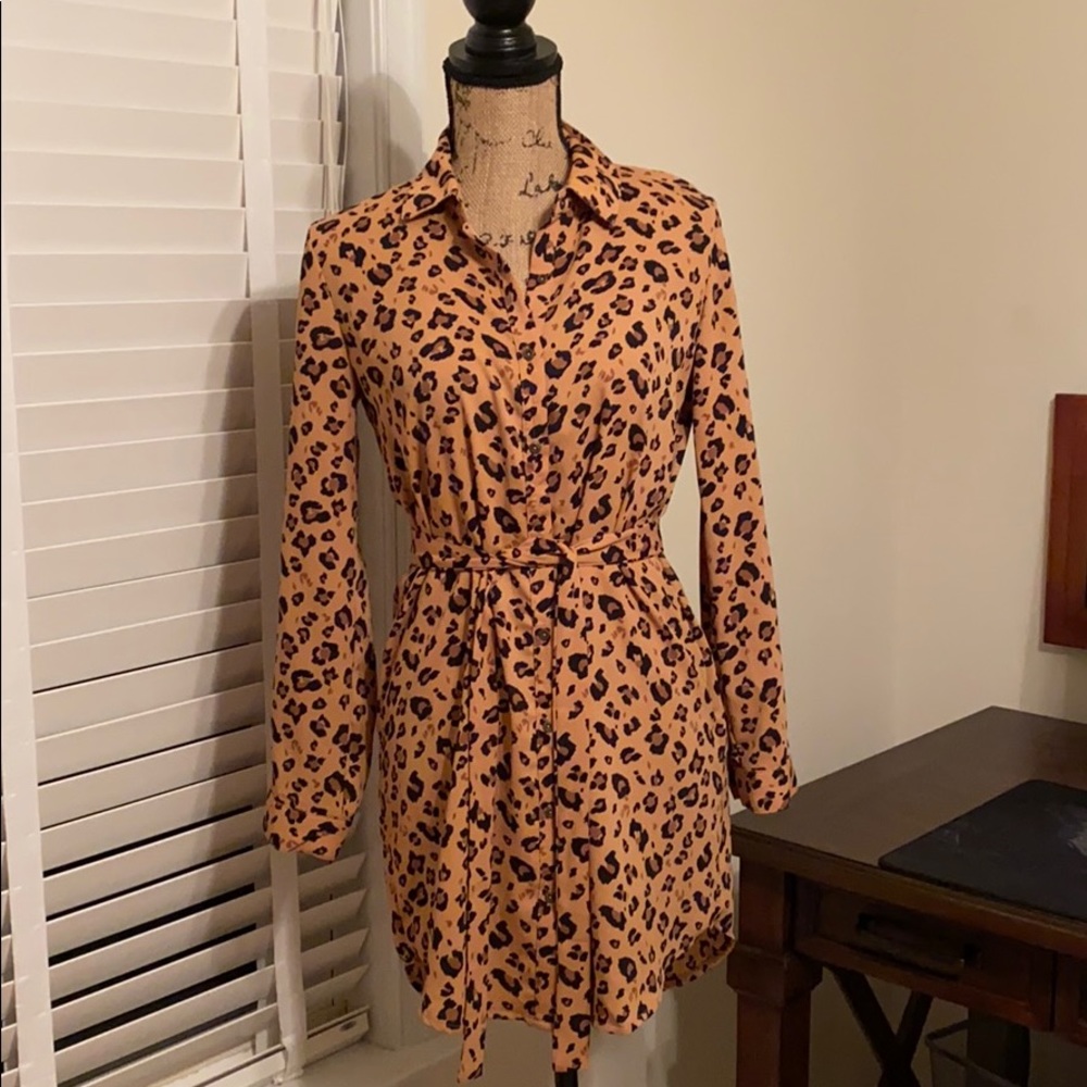 Animal Print Shirt Dress
